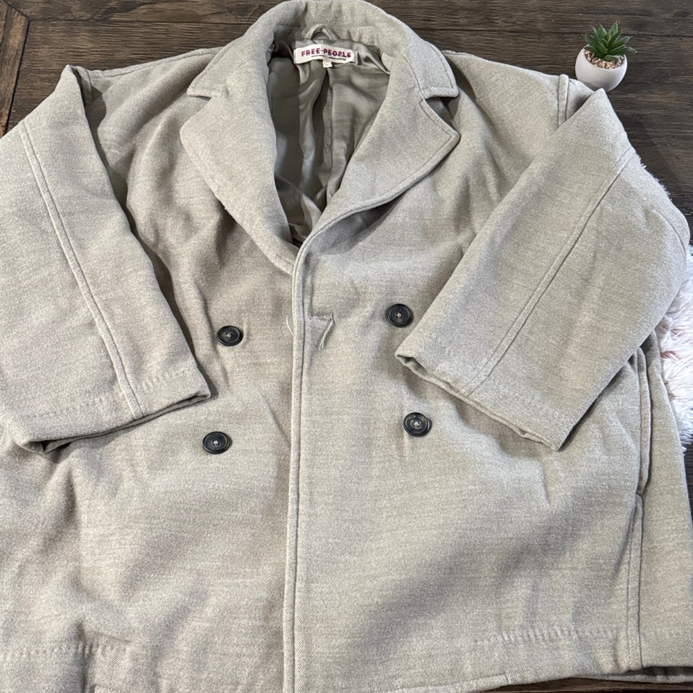 Free People Light Gray Double-Breasted Pea Coat